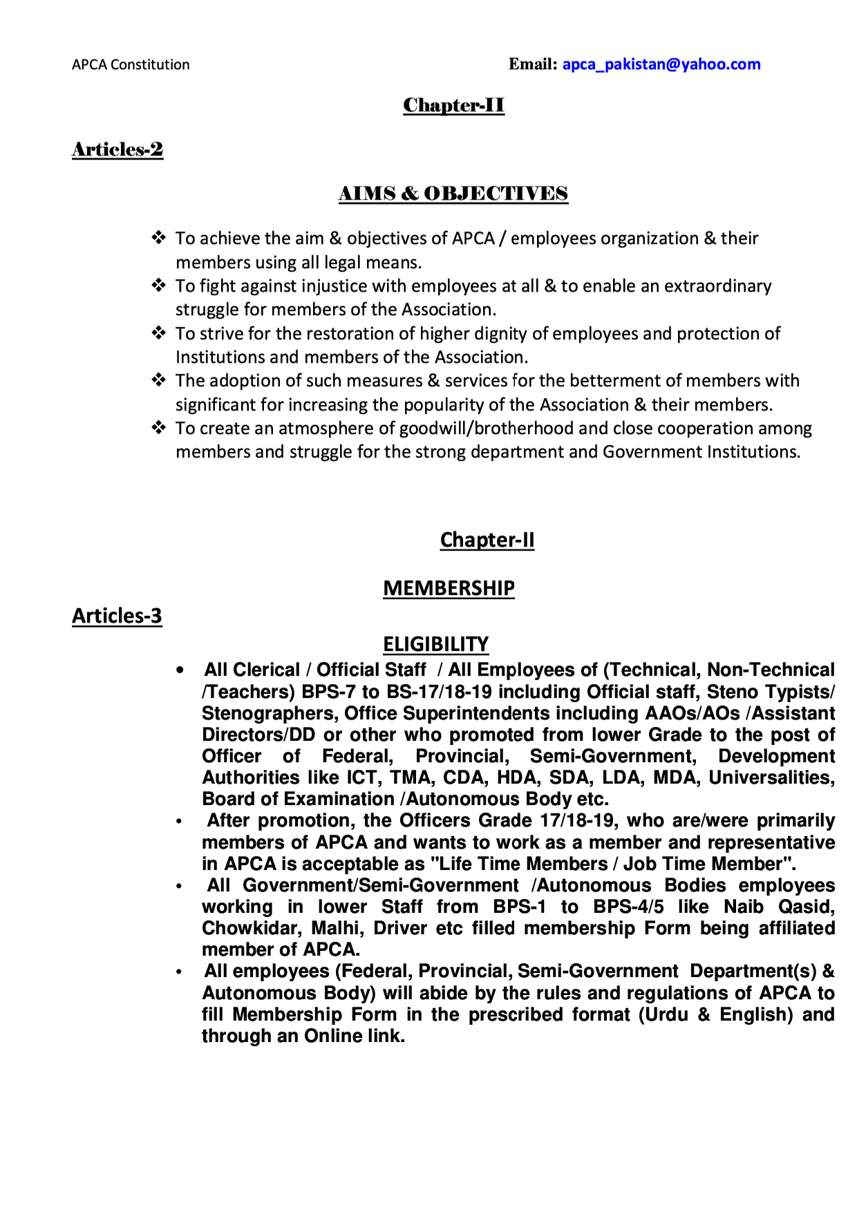 Short Tittle of APCA BYE-LAWS 2011 in English