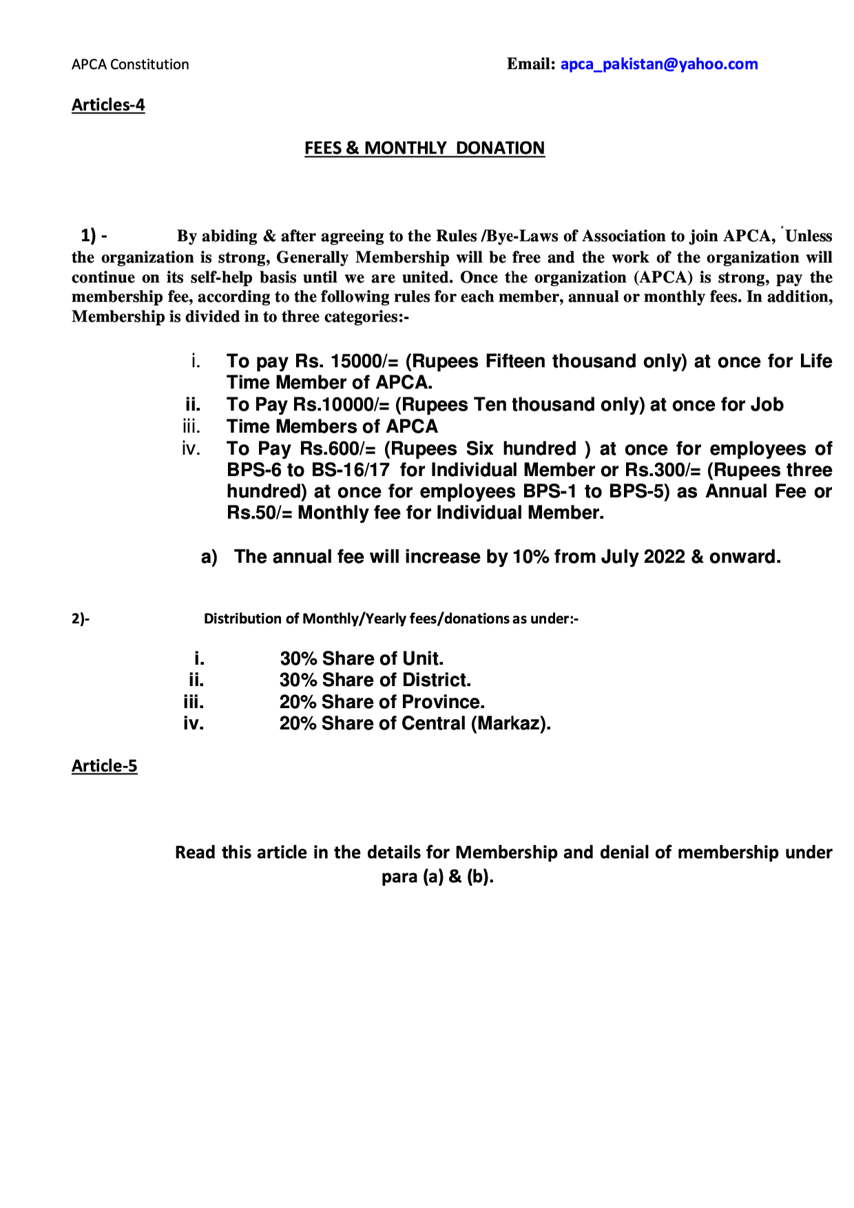 Short Tittle of APCA BYE-LAWS 2011 in English